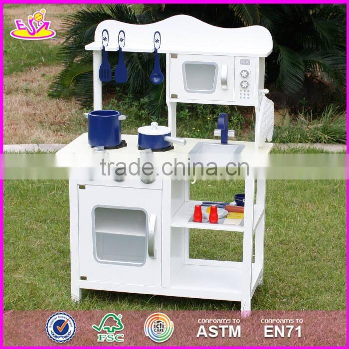 2017 New design children pretend play white wooden toy kitchen play set W10C045W