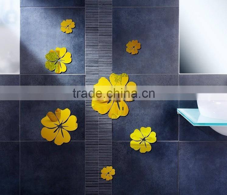 Latest decorative custom wall sticker , sitting room 3D flower mirror wall stickers