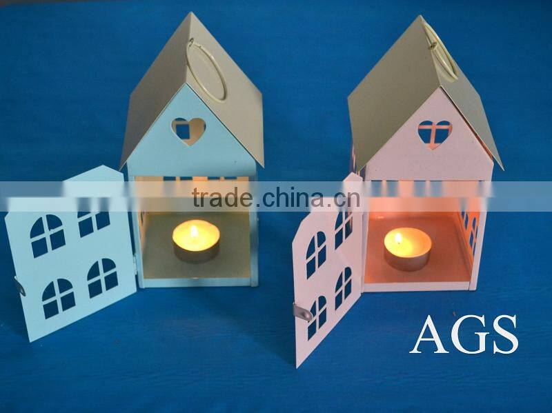 Fashion little house heart metal candle holder iron lantern home decoration Chirstmas decoration Farol de metal