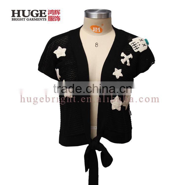 100% Cotton Hand Crocheted Sweater Black Womens Crop Top