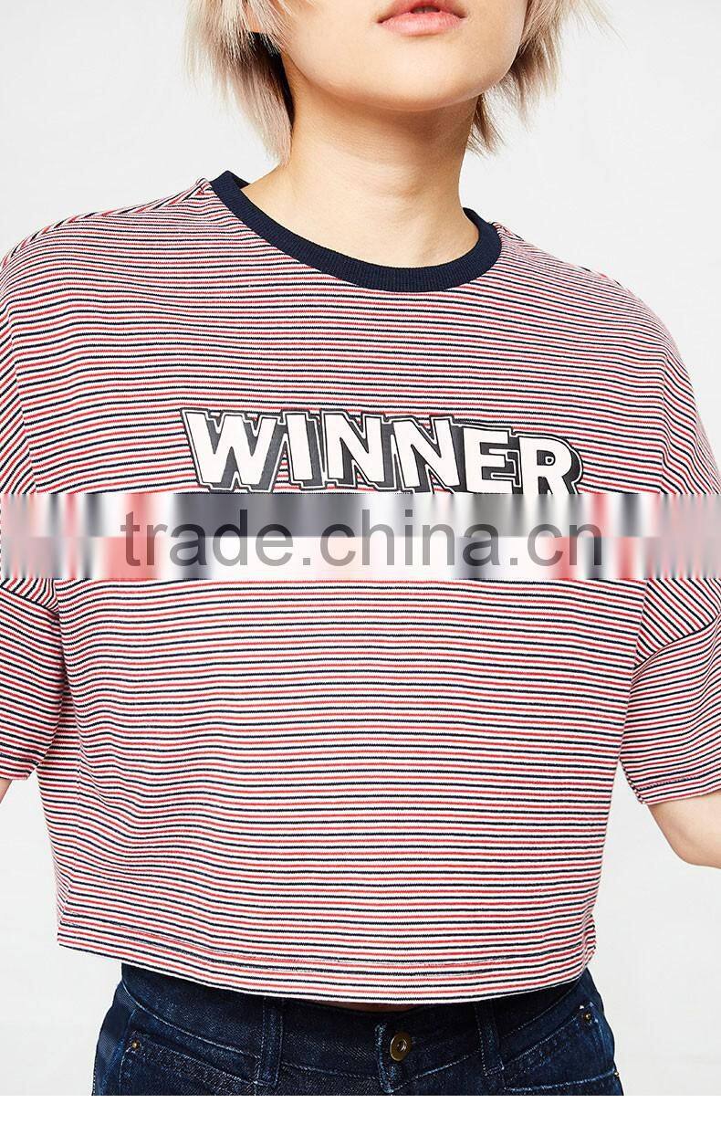 latest new model shirts crop tops women wholesale women striped t shirt