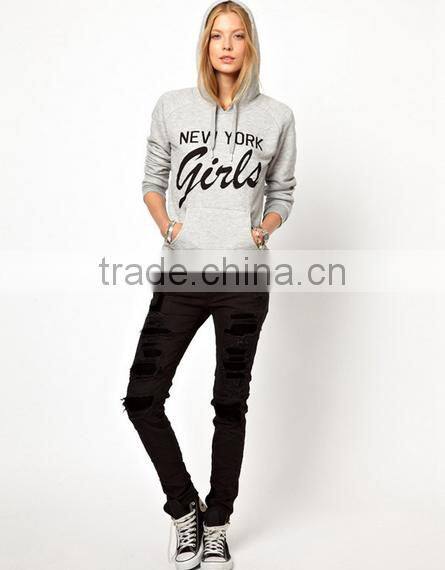 wholesale garment terry hooded cotton crew neck comfortable print plain pocket dyed for women sweatshirt made in china