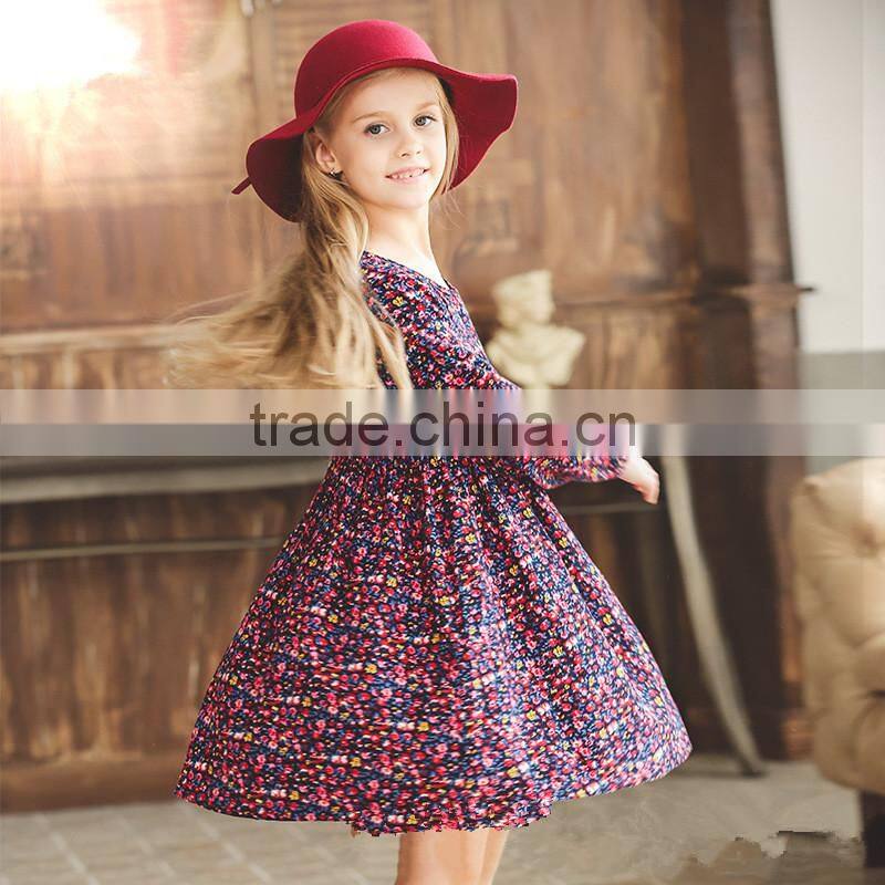 S60718B Floral print cotton dress 0-neck short sleeve child girls dresses