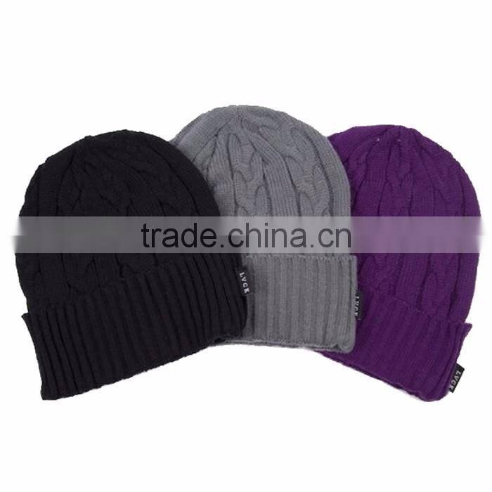 Custom woven label beanie knitted women winter hat