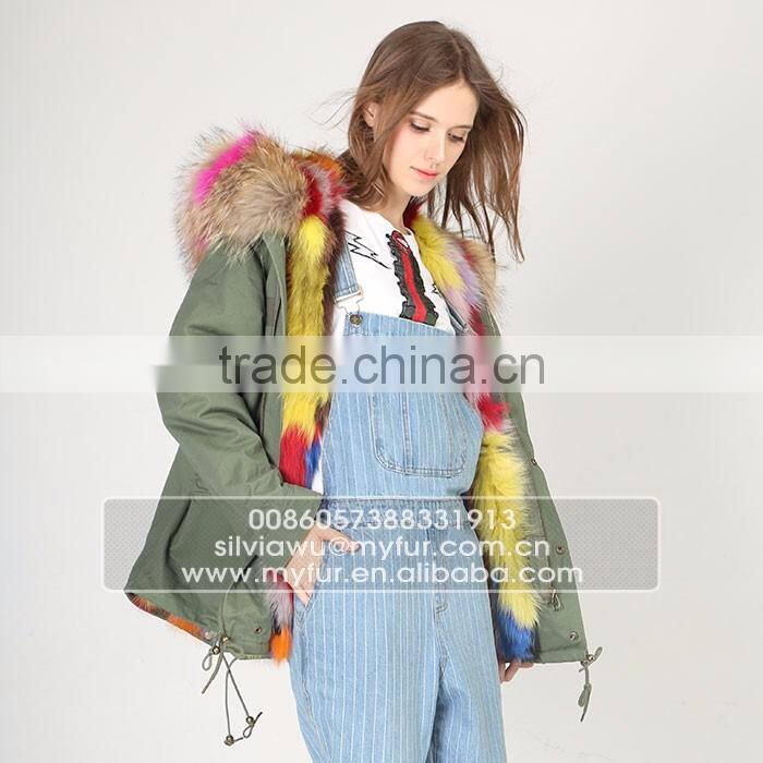 Myfur Pink Shell Fashion Lady Parka Jacket with Real Fur Lining Fox Body Fur Hood