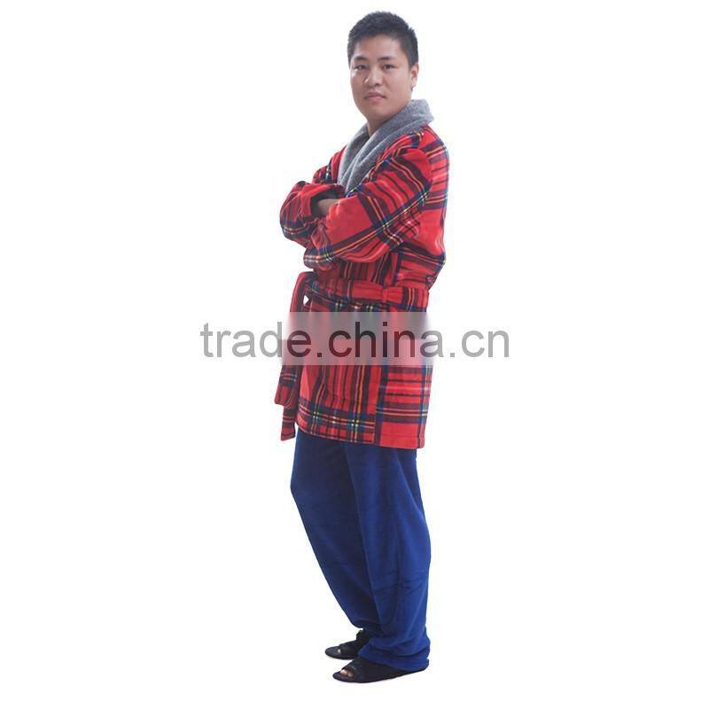 Men double side polyester luxury sexy bathrobe