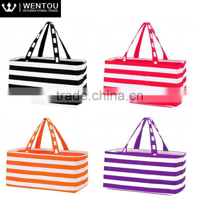 Personalized Striped Monogram Large Zipper Tote Bag