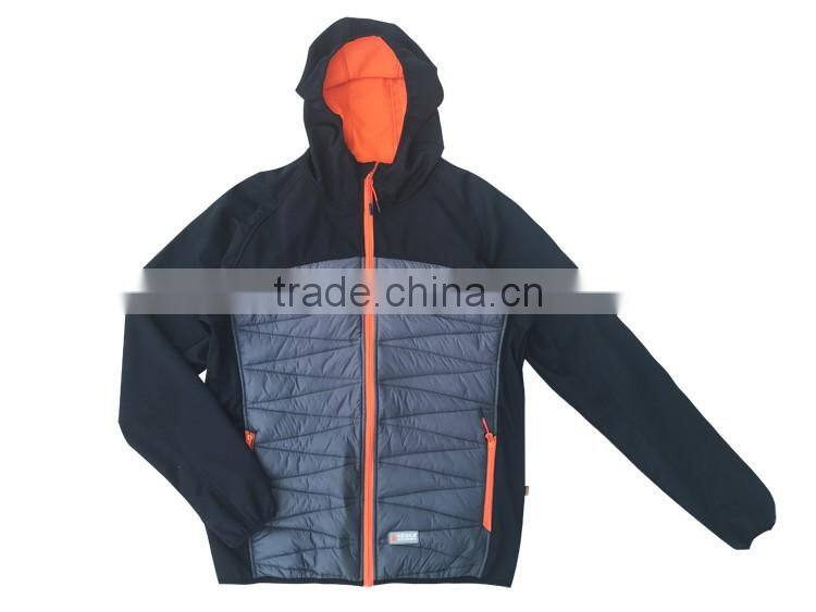 OEM latest design softshell stitching mens black padded jacket