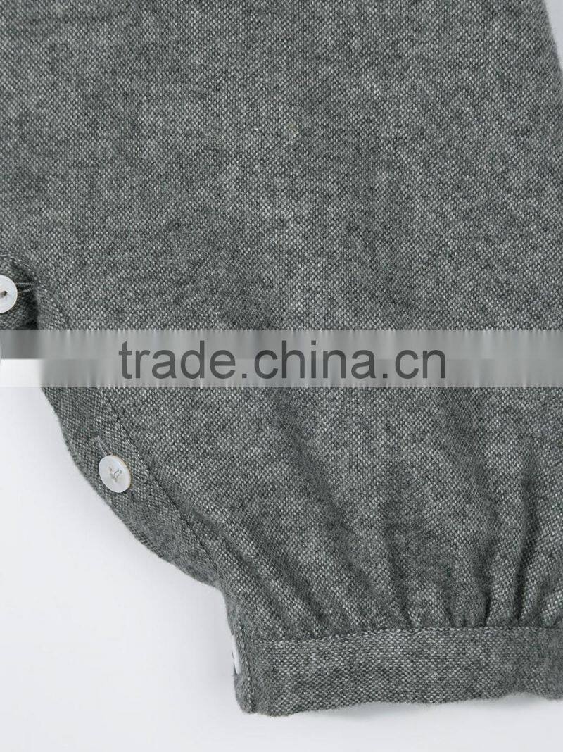 Grey Flannel Collared Winter Baby Romper for Little Cute Baby with Button Fastening and Button Cuffs