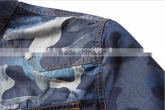 2016 Camouflage style men washed denim casual shirt