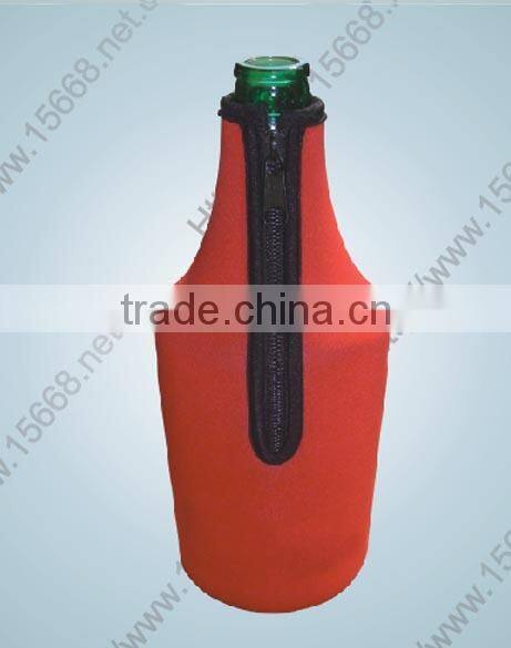 GR-B0169 high quality neoprene beer bottle cooler with zipper