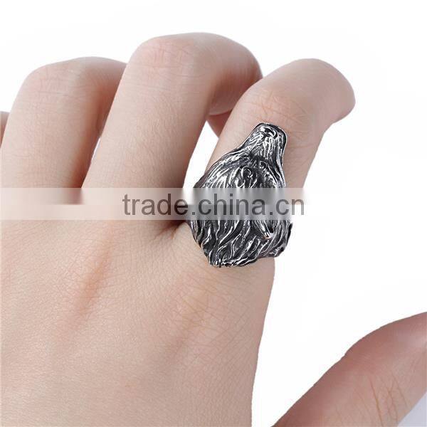 Stainless Steel Unadjustable Rings Antique Silver Wolf