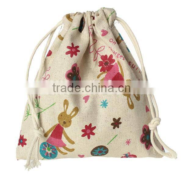 Cotton & Linen Cloth Jewelry Bags Drawstring Rectangle Multicolor Flower Pattern 16cm x 14.5cm