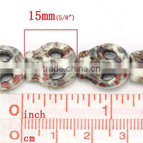 2 Strands (Grade B) Synthetic Flower Pattern Halloween Skull Head Howlite Turquoise Loose Beads