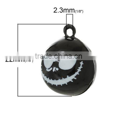 Copper Charm Pendants Nightmare Before Christmas Halloween Skull Bell Black Skull Pattern 22.0mmx18.0mm