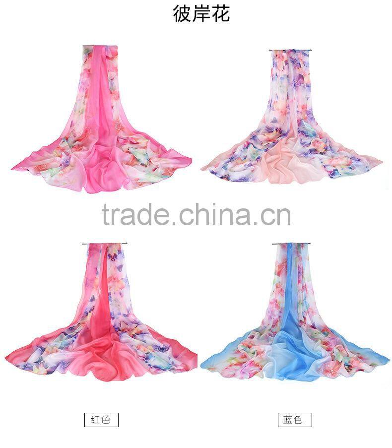 2017 new sytle long and big shawl silk chiffon scarf beach made in China