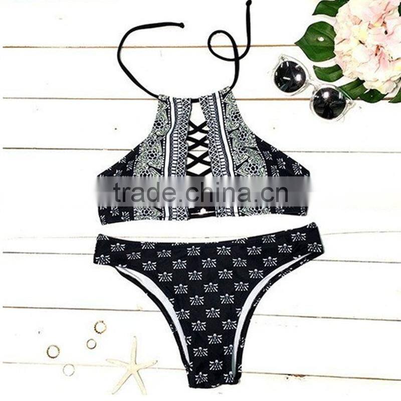 pineapple double side swimwear bikini/ mzyg halter bikini swimwear/ fancy bikini set swimwear beachwear