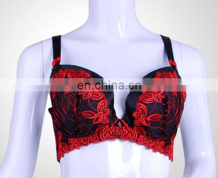 2015 Classical Full Cup Sexy Mature Women Red Lace Slip Embroidered Bra