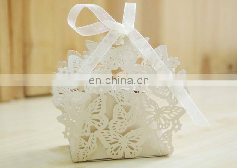 Butterfly Hollow Wedding Favour Box With Organza Ribbon Birthday Party Candy Boxes