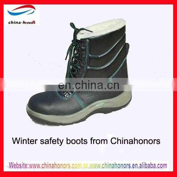 winter black leather safety boots/black leather boots black sole