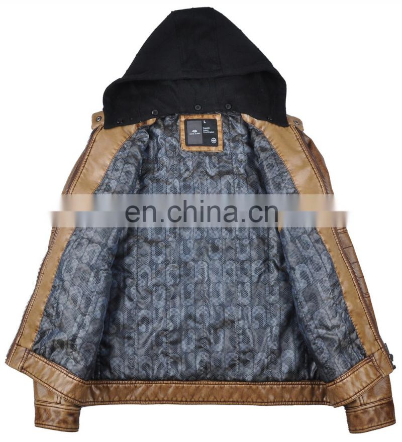 2015 last fashion handsome warm mens hooded leather jacket