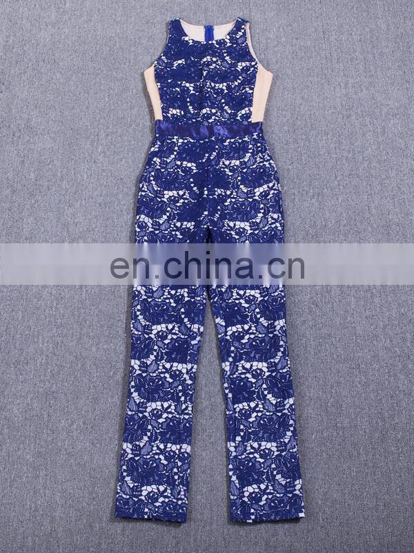 new lace mesh blue women jumpsuit casual jumpsuit wholesale