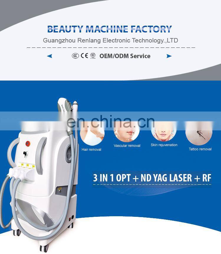 Multifunctional Beauty Equipment Cold System RF Skin Tightening IPL E-light SHR Hair Removal Laser Tattoo Removal Machine