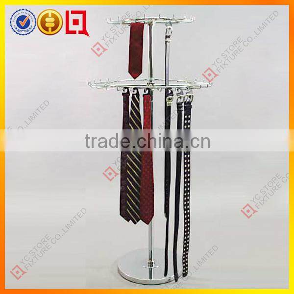 Usable free standing rotating metal belt display rack