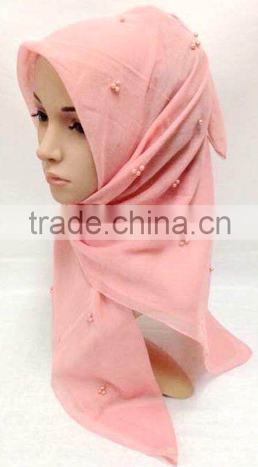 SJ007 New voile pearl 110*110cm muslim square scarf