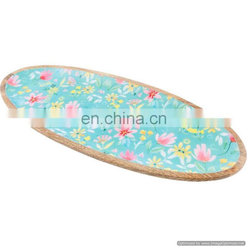 oval enamel wooden tray