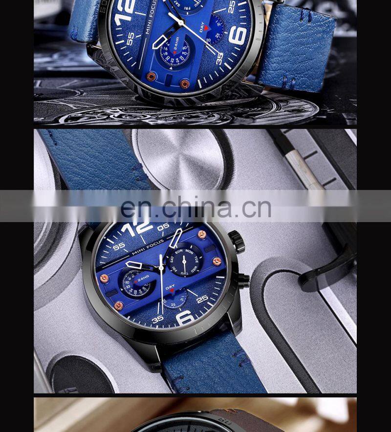 MINI FOCUS MF0068G Luxury Brand Men Watches Leather Strap Quartz Wrist Watch Men Waterproof Sport Clock Mens Wristwatch