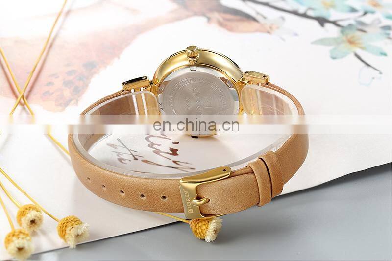 CURREN 9053 Women Charm Fashion Thin Quartz Watches Unique Flower Dial Simple Ladies Dress Bracelet Wristwatch