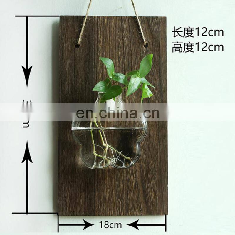 Wall-mounted Glass Vase Home Decor Glass & Wooden Flower Pot Vintage Wood Wall Hanging Heart Shape Vase