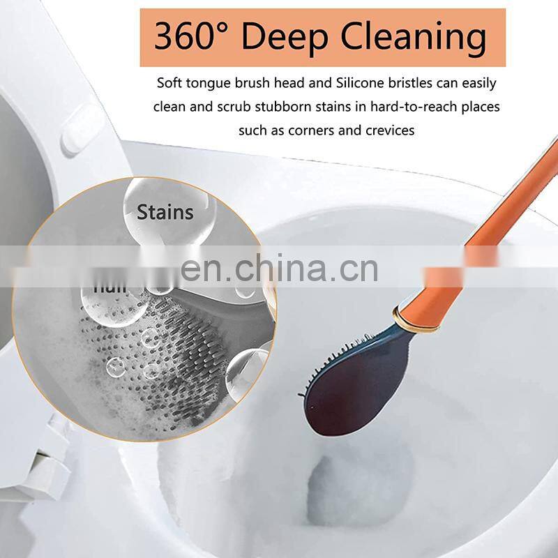 Silicone Toilet Brushes With Holder Set Wall-Mounted Long Handled Toilet Cleaning Brush Modern Hygienic Bathroom Accessories