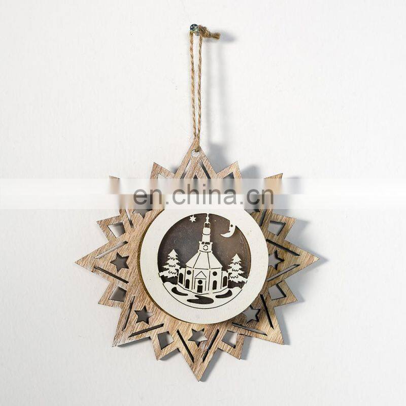 LED light Christmas Tree Star bell Wooden Pendants Ornaments Xmas Wood Crafts Kids Gift for Home Christmas Party Decorations