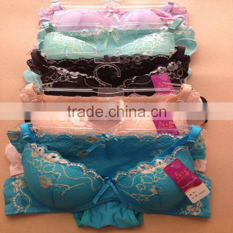 1.05USD High Quality Large Size Transparent Embroidered Sexy Girl Panty Bra,4Colors/ 36-40 B Cup(kctz014)
