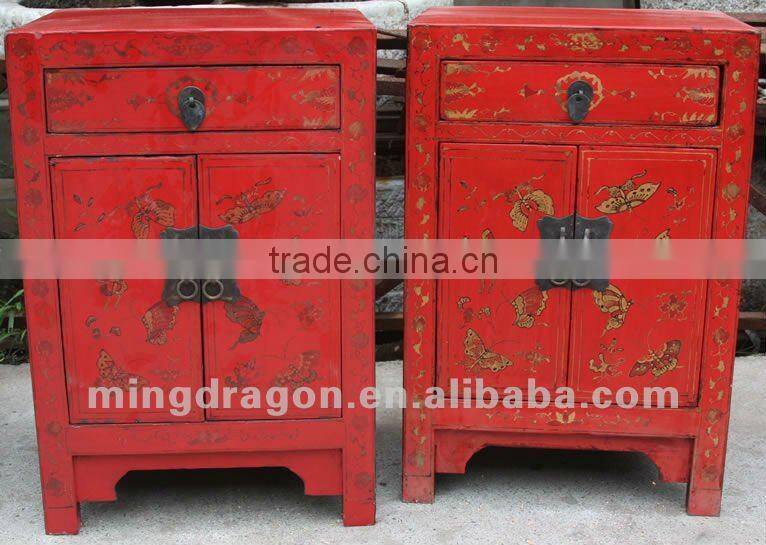 Chinese antique furniture Beijing red & black pine wood Bedside Cabinet