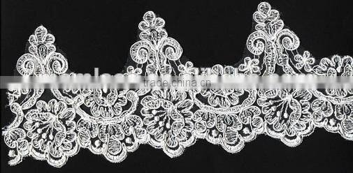 Fashion embroidered lace for bridal corded lace trim
