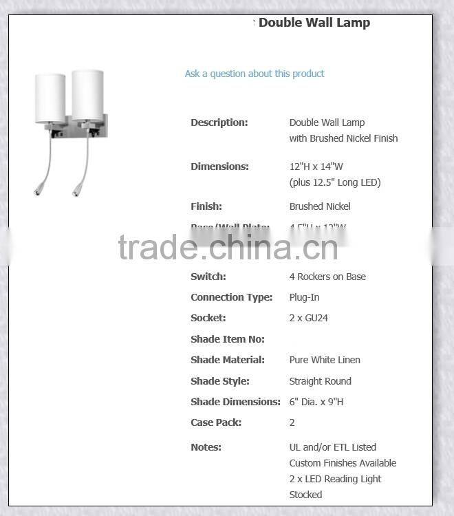 UL Listed 2 silver Finish Lamp Fixture With fabric Shades XC-H051