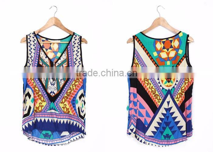 Women Summer New Design Casual Geometric Printed Sleeveless Tops