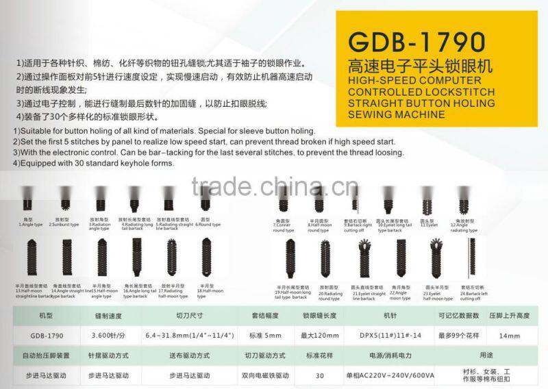High-speed Computer Controlled Lockstitch Straight Buttonholing Machine Industrial Sewing machine