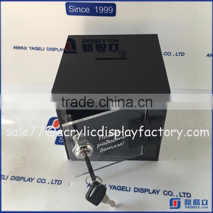 2016 Hot Sale!! Wholesale Black Vot Box with Lock / Small Acrylic Donation Box