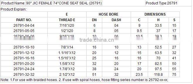 26791 elbow JIC female 74 degree cone iron made in china hydraulic hose fitting