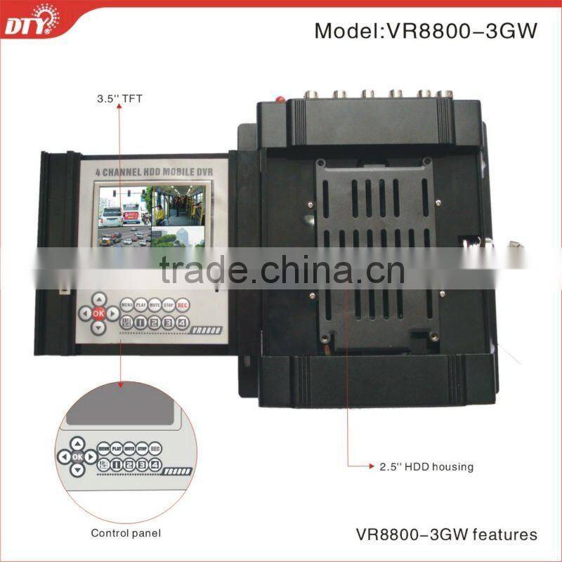 High Quality H.264 4CH Full D1 Vehicle icms software dvr with 3.5TFT Screen 3G GPS WIFI G-Sensor(optional)