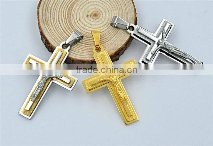 Latest design fashion jewelry gold plated stainless steel Jesus cross necklace pendant