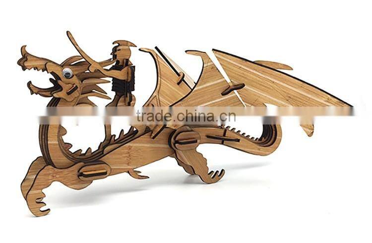 DIY Educational 3d wooden dinosaur puzzle for gift