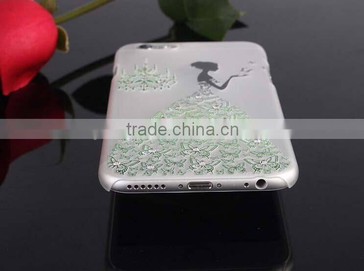 Embossed Printing Colorful Painting Case Ultra Thin Slim case for iPhone 6 with Bling diamond