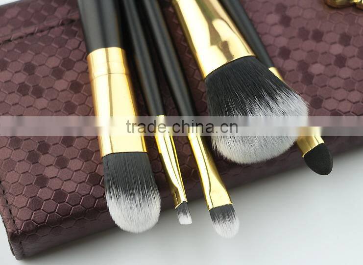 essential 5 pcs synthetic hair makeup brush set leather case