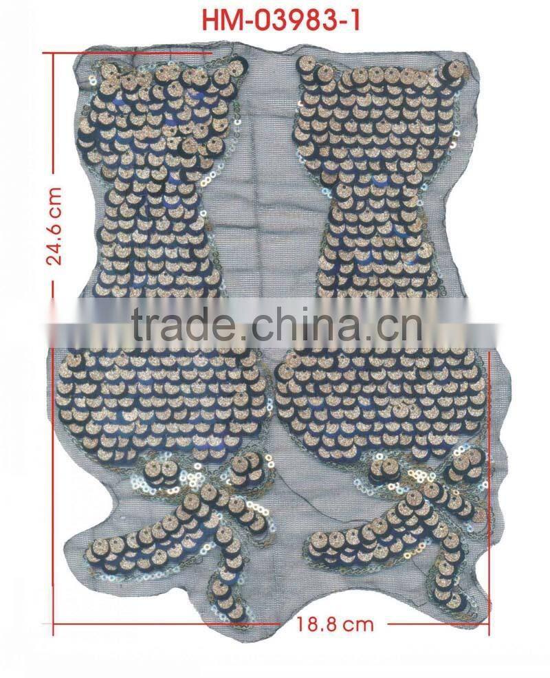 Gold Black Yellow Falling In Love Cats Sequin Applique Patches