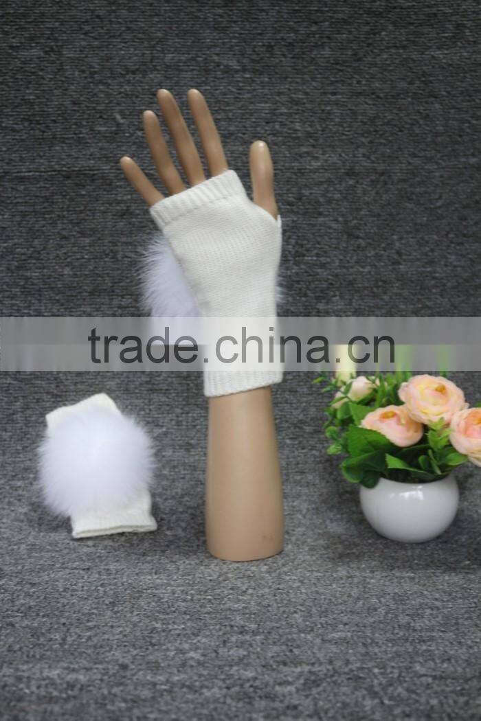 most popular hot fashion high quality ladies stock knit warm long fur gloves
